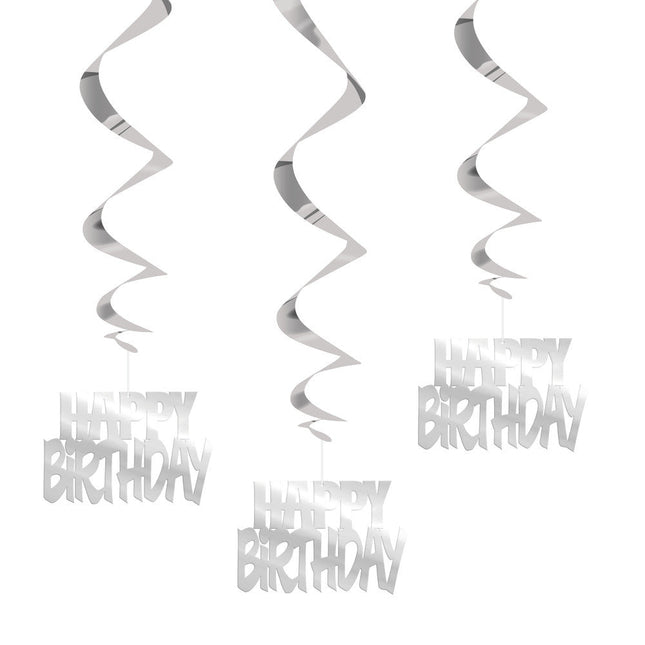 Hangdecoratie Happy Birthday Zilver 81cm 3st van Unique koop je bij Partywinkel