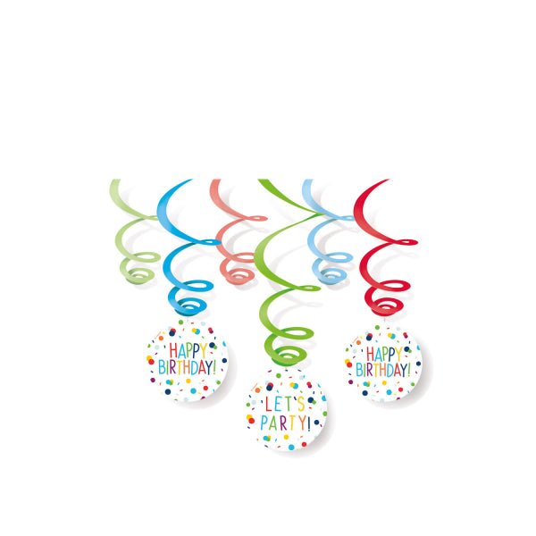 Hangdecoratie – Swirls Confetti Birthday – Set van 6 – 80 cm van Riethmueller koop je bij Partywinkel