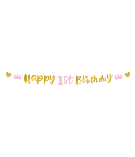 Happy 1St Birthday Letterslinger Goud Roze van Paper Dreams koop je bij Partywinkel