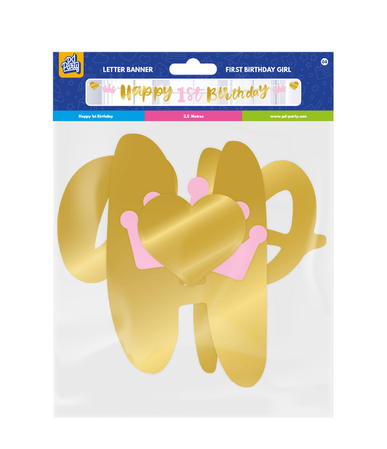 Happy 1St Birthday Letterslinger Goud Roze van Paper Dreams koop je bij Partywinkel