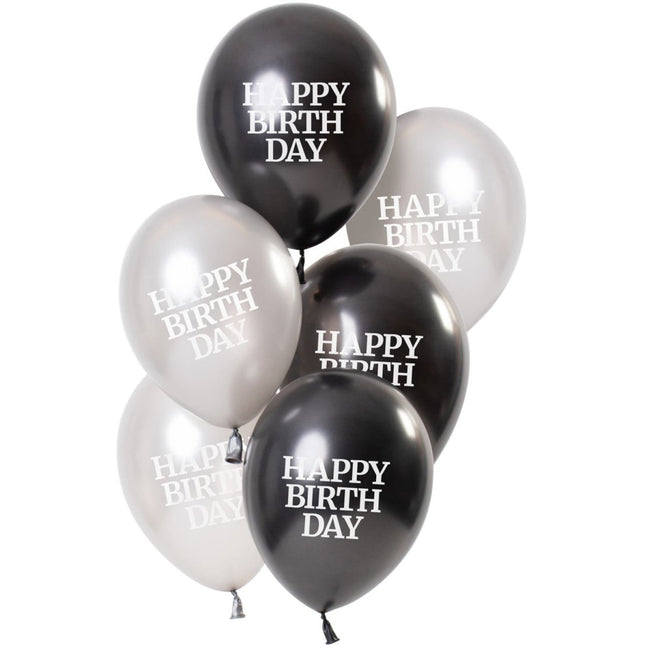 Happy Birthday Ballonnen Zwart 23cm 6st van Folat koop je bij Partywinkel