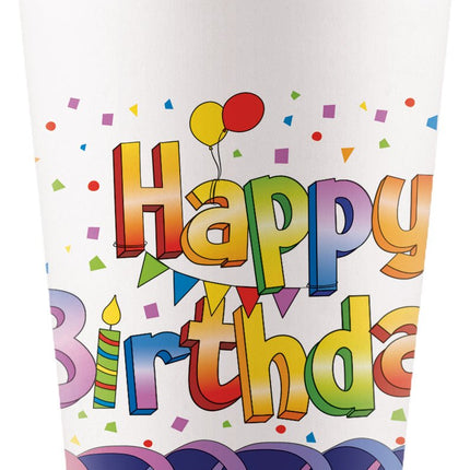 Happy Birthday Bekers Gekleurd 200ml 8st van Procos koop je bij Partywinkel