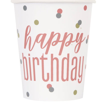Happy Birthday Bekers Papier 266ml 8st van Unique koop je bij Partywinkel