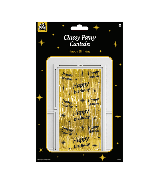 Happy Birthday Deurgordijn Goud Zwart van Paper Dreams koop je bij Partywinkel
