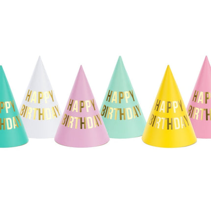 Happy Birthday Feesthoedjes 16cm 6st van Partydeco koop je bij Partywinkel