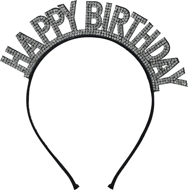 Happy Birthday Haarband Zwart Zilveren van Fiestas Guirca koop je bij Partywinkel