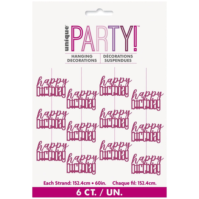 Happy Birthday Hangdecoratie Roze 1,52m van Unique koop je bij Partywinkel
