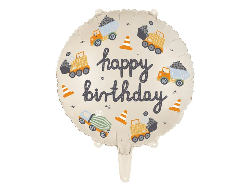 Happy Birthday Helium Ballon Bouwvoertuigen Leeg 45cm van Partydeco koop je bij Partywinkel