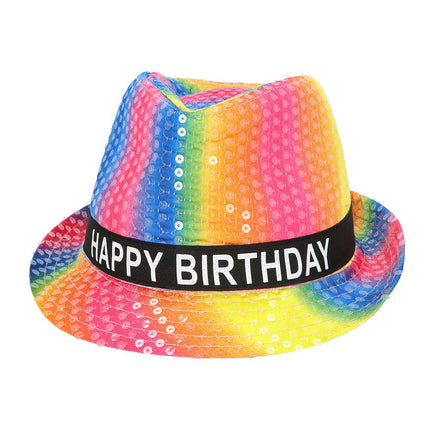 Happy Birthday Hoed Regenboog Pailletten van Boland koop je bij Partywinkel