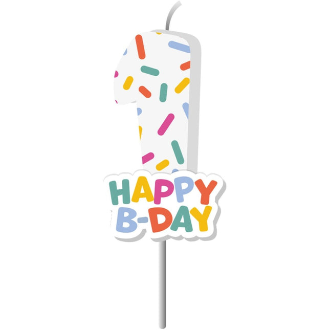 Happy Birthday Kaars 1 Jaar 7cm van Folat koop je bij Partywinkel