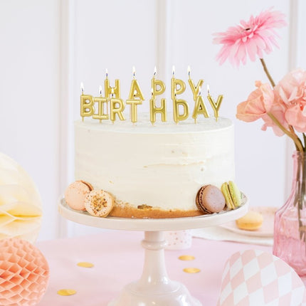 Happy Birthday Kaarsen Goud van Partydeco koop je bij Partywinkel
