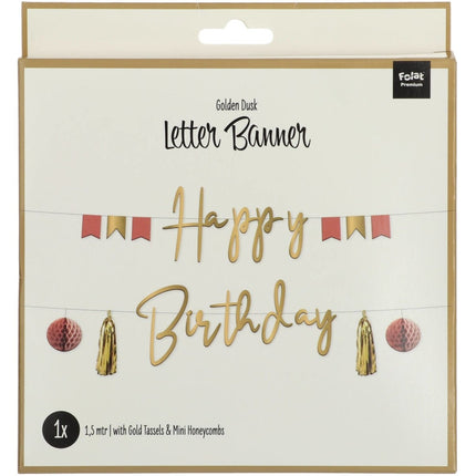 Happy Birthday Letterslinger Golden Dusk 1,5m van Folat koop je bij Partywinkel
