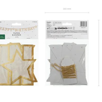 Happy Birthday Letterslinger Wit Goud 3m van Partydeco koop je bij Partywinkel