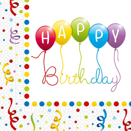 Happy Birthday Servetten Gekleurd 33cm 20st van Procos koop je bij Partywinkel