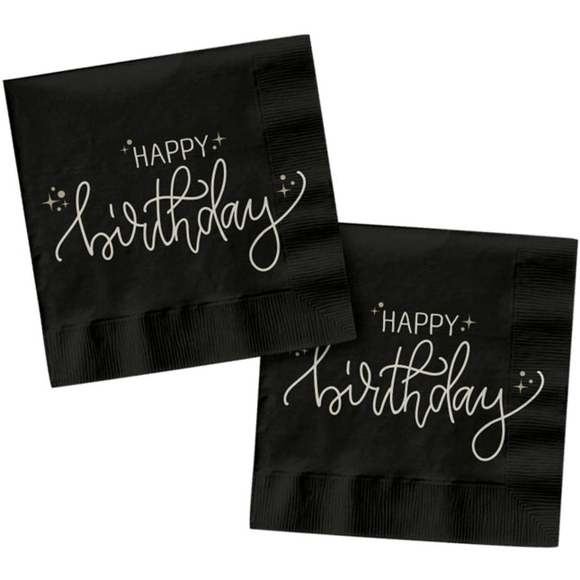 Happy Birthday Servetten Zwart Wit 33cm 20st van Folat koop je bij Partywinkel