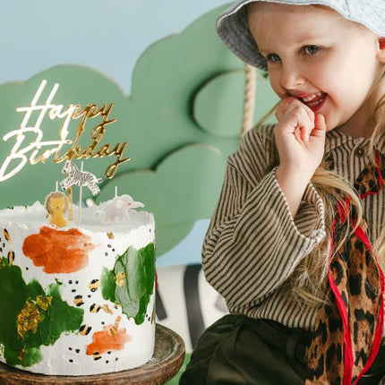 Happy Birthday Taarttopper Goud Acryl 18cm van Partydeco koop je bij Partywinkel