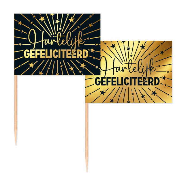 Hartelijk Gefeliciteerd Cocktailprikkers Goud Zwart 50st van WeFiesta koop je bij Partywinkel
