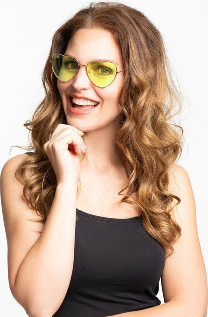 Hartjes Bril Geel Love van Partychimp koop je bij Partywinkel