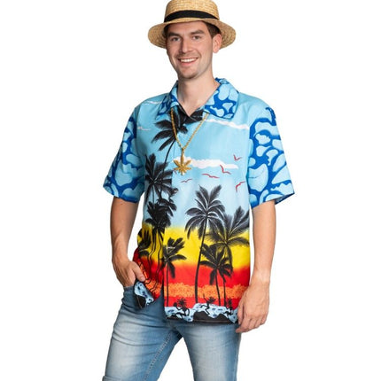 Hawaii Blouse Blauw Heren Paradise van Partychimp koop je bij Partywinkel