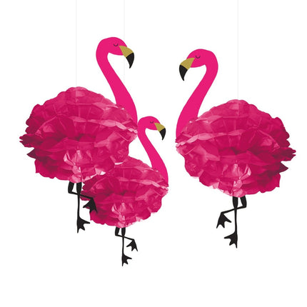 Hawaii Hangdecoratie Flamingo 49cm 3st van Riethmueller koop je bij Partywinkel