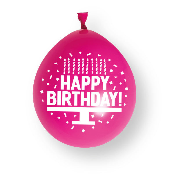Ballons en latex assortis "Joyeux anniversaire" rose, 23 cm, 10 pièces