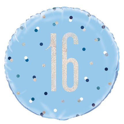 Helium Ballon 16 Jaar Blauw 45cm leeg van Unique koop je bij Partywinkel