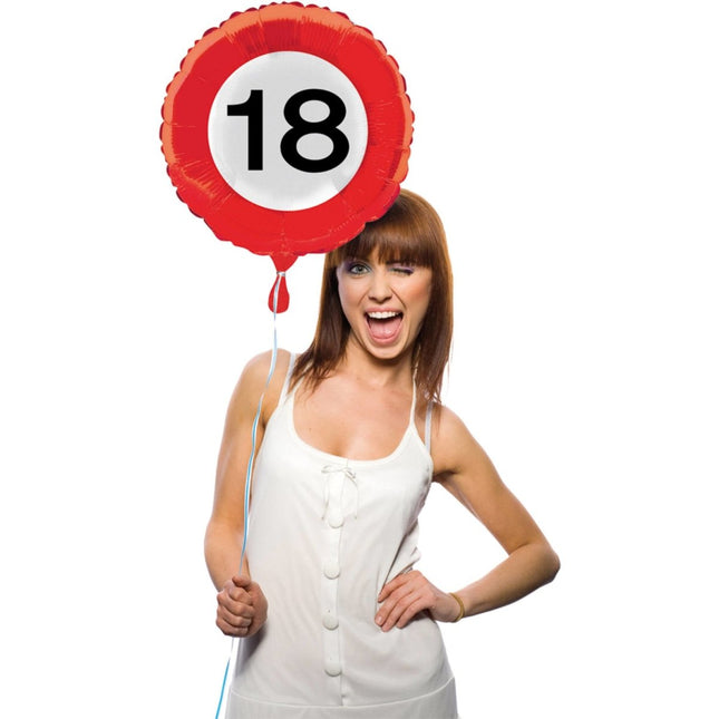 Helium Ballon 18 Jaar Verkeersbord 43cm leeg - Partywinkel - 8714572285186