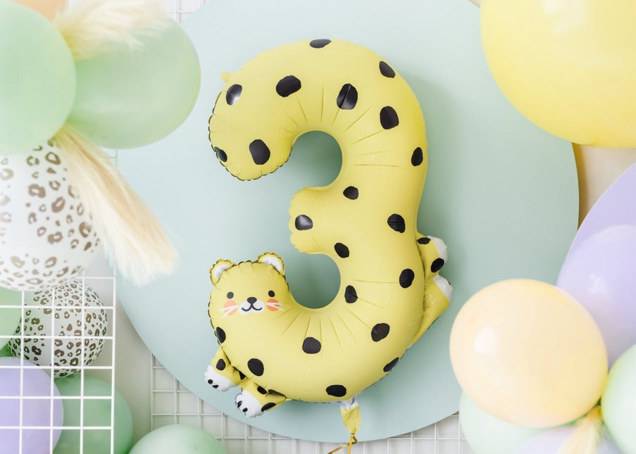 Helium Ballon 3 Jaar Cheetah Leeg 75cm van Partydeco koop je bij Partywinkel