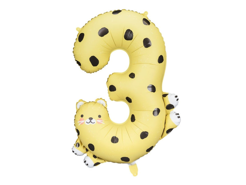 Helium Ballon 3 Jaar Cheetah Leeg 75cm van Partydeco koop je bij Partywinkel