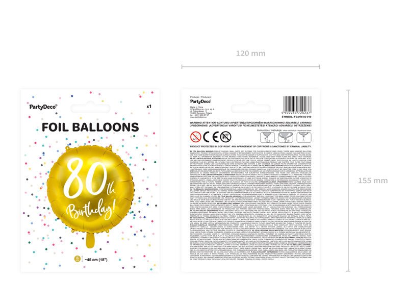 Helium Ballon 80Th Birthday Goud Leeg 45cm van Partydeco koop je bij Partywinkel