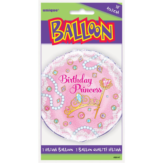 Helium Ballon Birthday Princess Roze 45cm leeg van Unique koop je bij Partywinkel