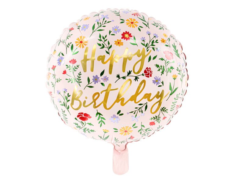 Helium Ballon Happy Birthday Bloemen Roze Leeg 45cm van Partydeco koop je bij Partywinkel