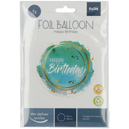 Helium Ballon Happy Birthday Turquoise Leeg 45cm van Folat koop je bij Partywinkel