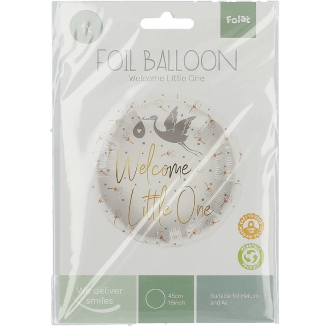Helium Ballon Welcome Little One Ooievaar Leeg 45cm van Folat koop je bij Partywinkel