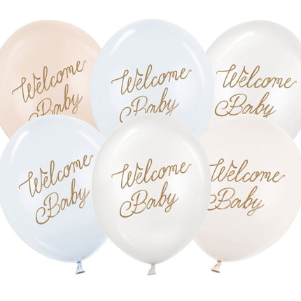 Hello Baby Ballonnen Blauw Wit 30cm 6st van Partydeco koop je bij Partywinkel