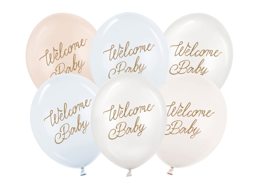 Hello Baby Ballonnen Blauw Wit 30cm 6st van Partydeco koop je bij Partywinkel