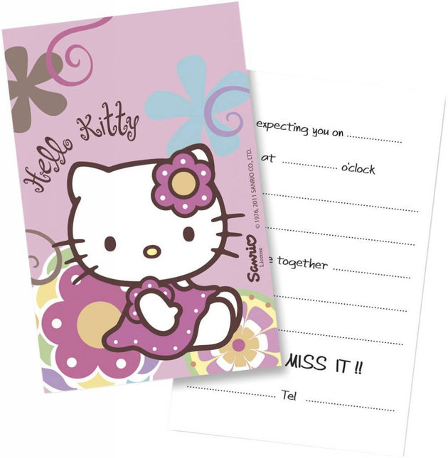 Hello Kitty Uitnodigingen Versiering 6st - Partywinkel - 8003990615522