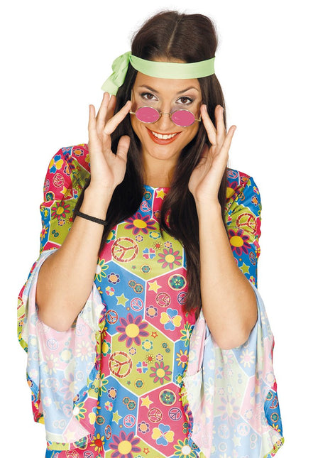 Hippie 60S Bril Roze 12,5cm - Partywinkel - 8434077270035