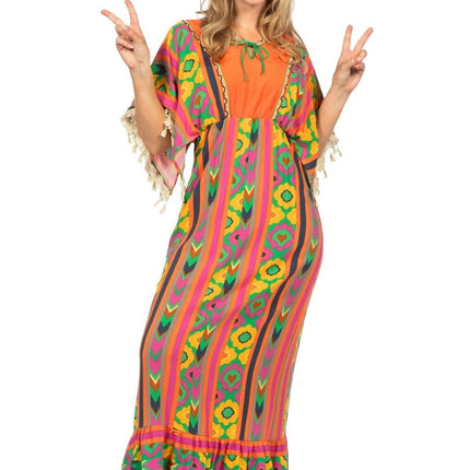 Hippie 60S Jurk Gekleurd Dames Lang van Wilbers & Wilbers koop je bij Partywinkel