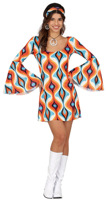 Hippie 60S Kostuum Blauw Oranje Dames - Partywinkel - 8434077860632
