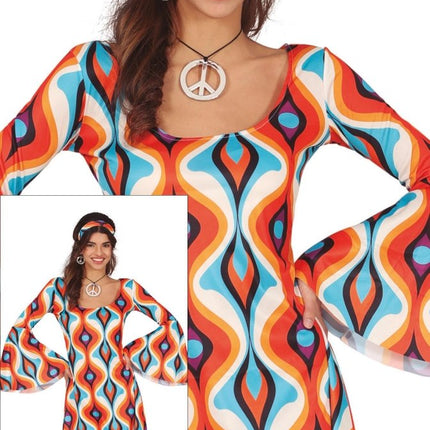 Hippie 60S Kostuum Blauw Oranje Dames - Partywinkel - 8434077860632