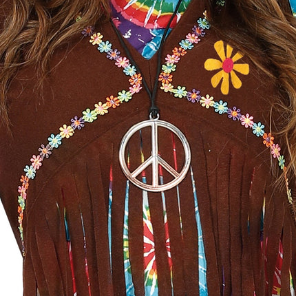 Hippie 60S Kostuum Gekleurd Dames Met Bruin Vest van Fiestas Guirca koop je bij Partywinkel