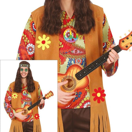 Hippie 60S Kostuum Gekleurd Heren Met Bruin Vest van Fiestas Guirca koop je bij Partywinkel
