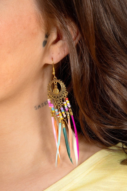 Hippie 60S Oorbellen Veren van Wilbers & Wilbers koop je bij Partywinkel