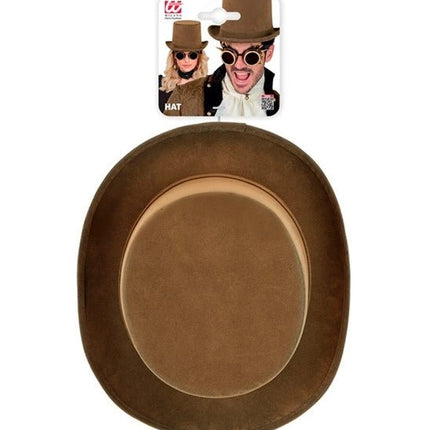 HOGE HOED VINTAGE SUEDE BRUIN 15 CM van Widmann koop je bij Partywinkel