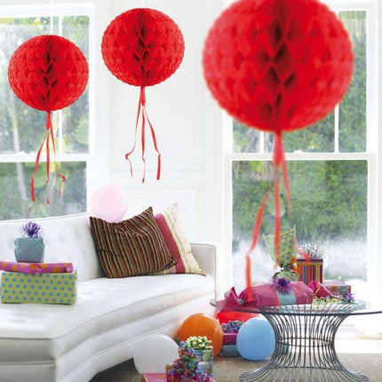 Honeycomb Bal Rood Franje 30cm van Folat koop je bij Partywinkel