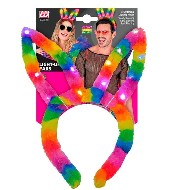 Hoofdband konijn regenboog met lampjes van Widmann koop je bij Partywinkel