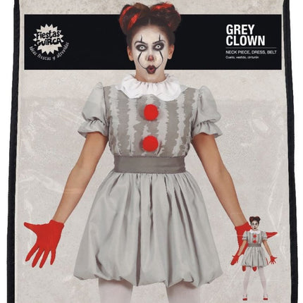 Horror Clown Halloween Kostuum Dames Grijs van Fiestas Guirca koop je bij Partywinkel