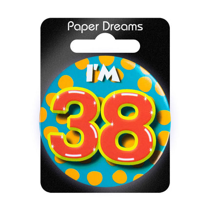 I'm 38 Button 38 Jaar 5,5cm van Paper Dreams koop je bij Partywinkel