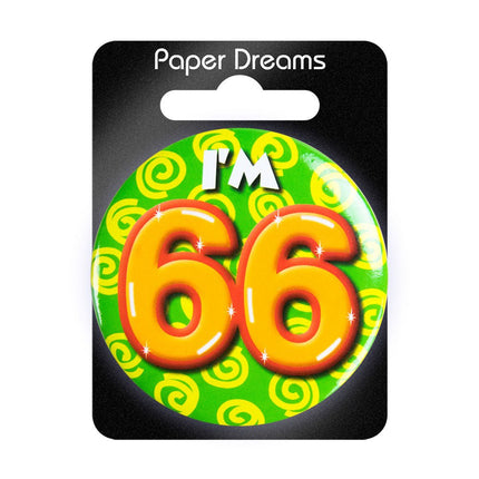 I'm 66 Button 66 Jaar 5,5cm van Paper Dreams koop je bij Partywinkel